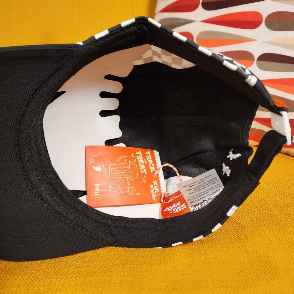 Cakeworthy Literally Dead 5 Panel Halloween Black & White Checker Baseball Cap - Picture 10 of 12